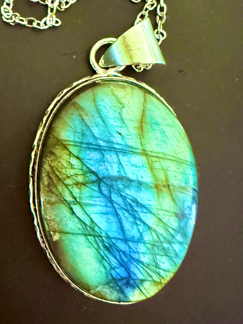 *Video* Rare Flashy Blue Green Labradorite Necklace 925 Silver Stamped Pendant